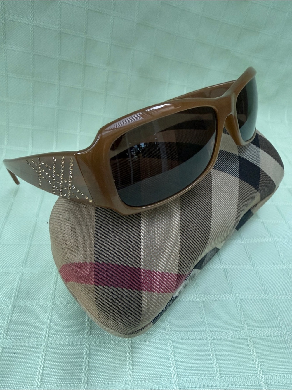 Vintage Burberry Tan/Brown Sunglasses with Rhinestone Detail